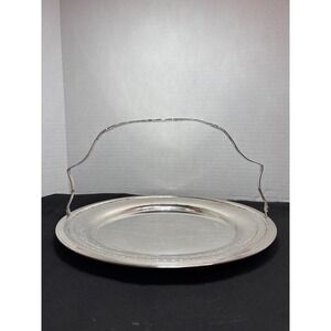 Vintage Silver Plated Serving Tray with Handle Elegant Ornate Design‎ Decor